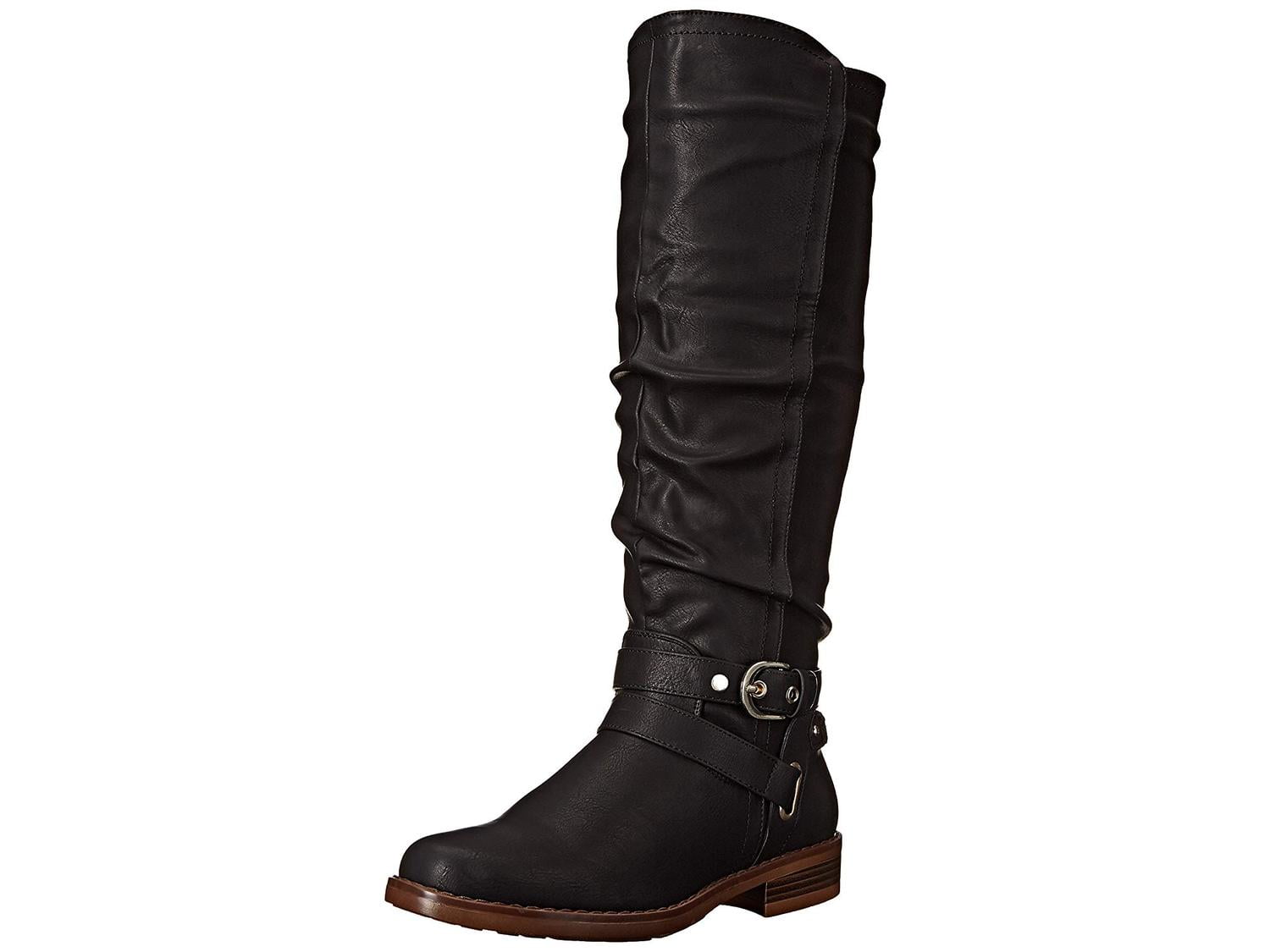 Martin Black Knee High Riding Wide Calf Boots Womens Buckle Shoes New Plus Size