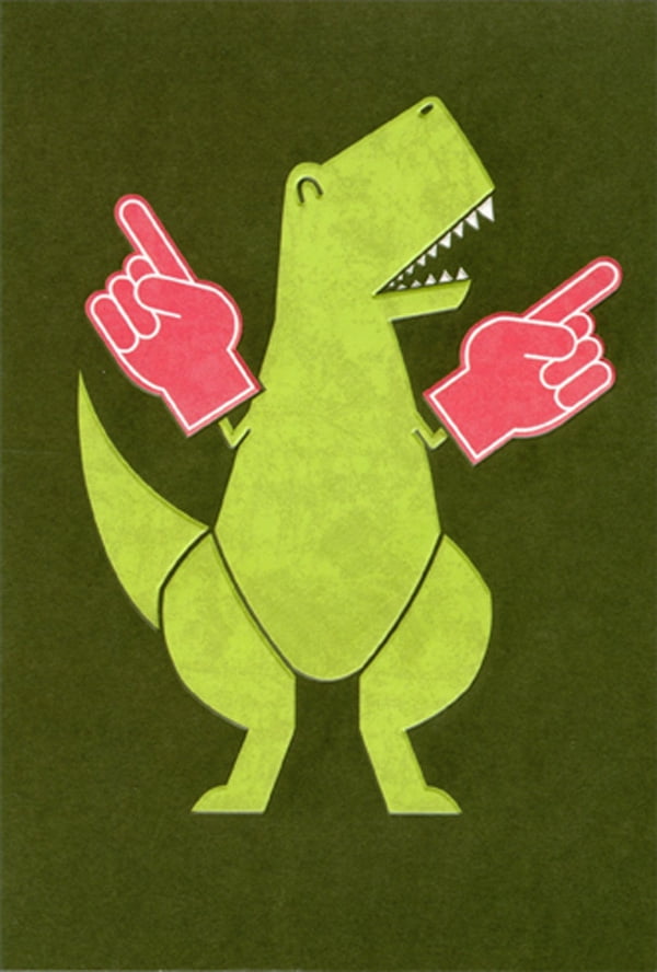 Recycled Paper Greetings T-Rex Dinosaur Wearing Foam Number 1 Hands Funny /  Humorous Father's Day Card 
