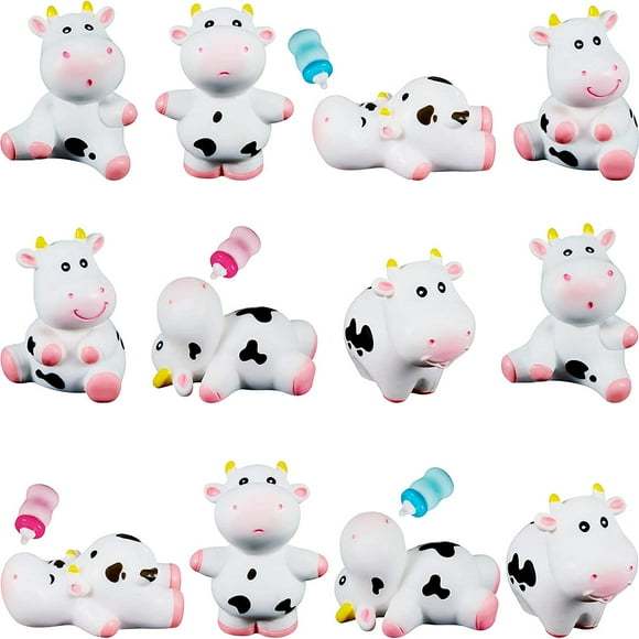 16 Pieces Mini Cow and Baby Bottle Miniature Cow Figurines Resin Cow Cake Toppers Fairy Garden Miniature Cow Cake Decorations Micro Landscape Ornament for Birthday Cake Home Yard Dollhouse Decor
