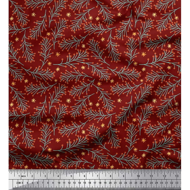 Soimoi Red polyester Crepe Fabric Triangle Art Geometric Decor Fabric Printed Yard 52 Inch Wide