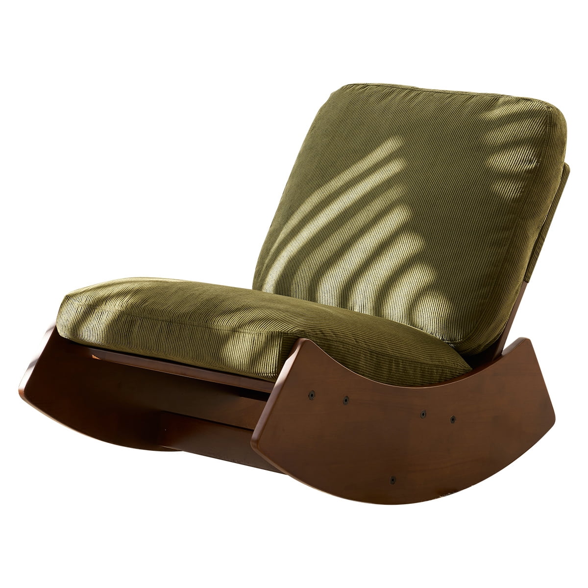 FENGFAN Glider Rocking Chair Ergonomic Plush Cushioned Striped Corduroy Upholstery Solid Wood Frame Smooth Gliding Accent Reading Chair 1 Pack Green