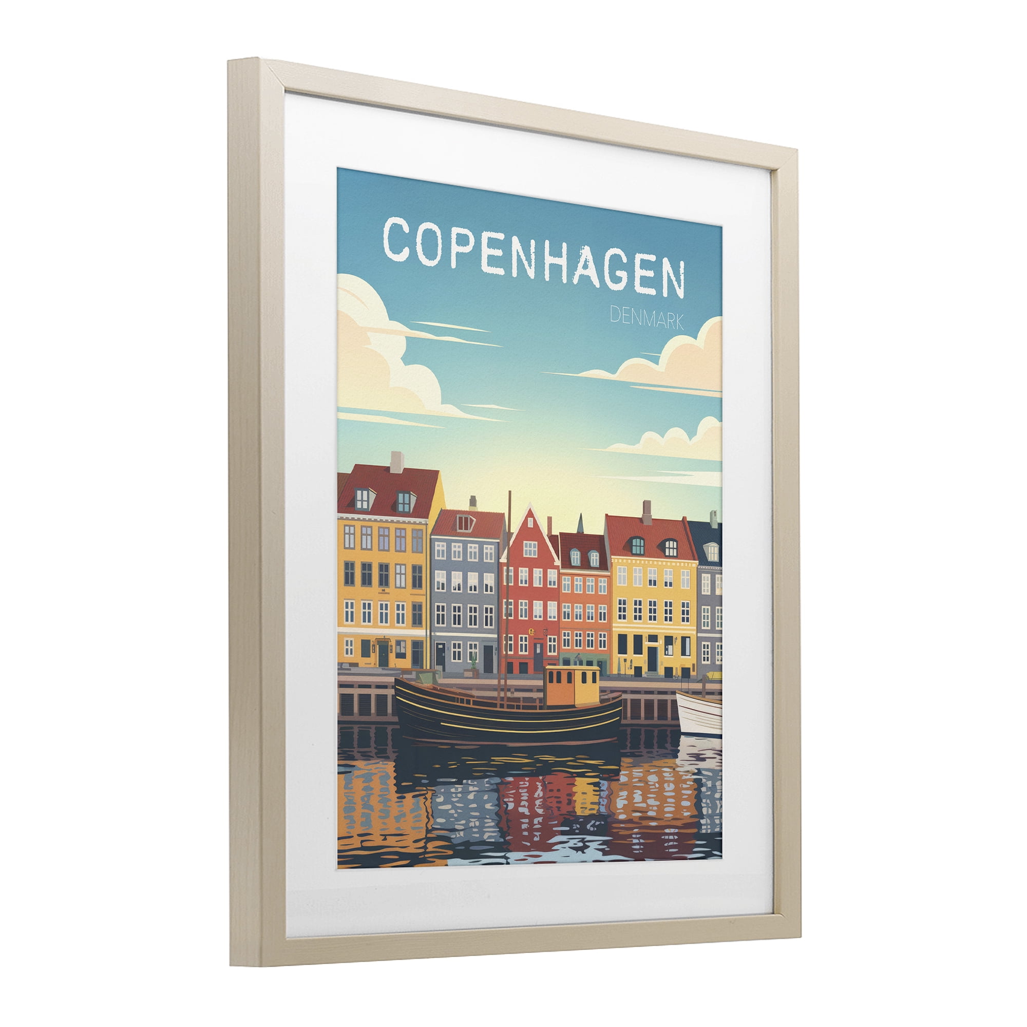 Stupell Industries Copenhagen Cityscape with River Birch Framed Print Under Glass, design by Andreas Magnusson