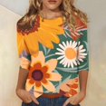 thumbnail image 1 of DPTALR T-shirt Imprimé Femme 3/4 Manches Blouse Col Rond Haut Décontracté, 1 of 5