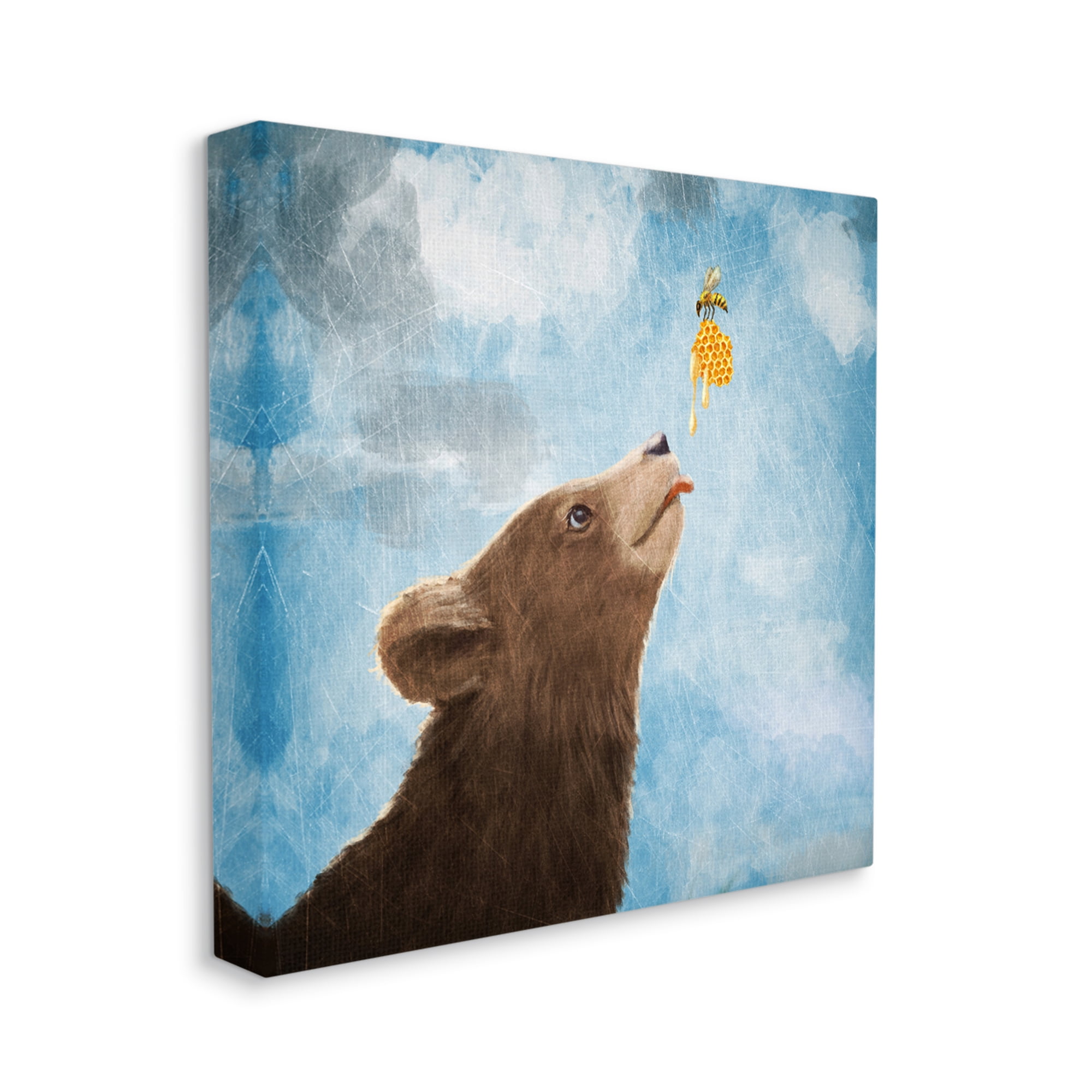 Stupell Industries Bear & Honey Bee Animals & Insects Painting Gallery Wrapped Canvas Art Print Wall Art, 30 x 30