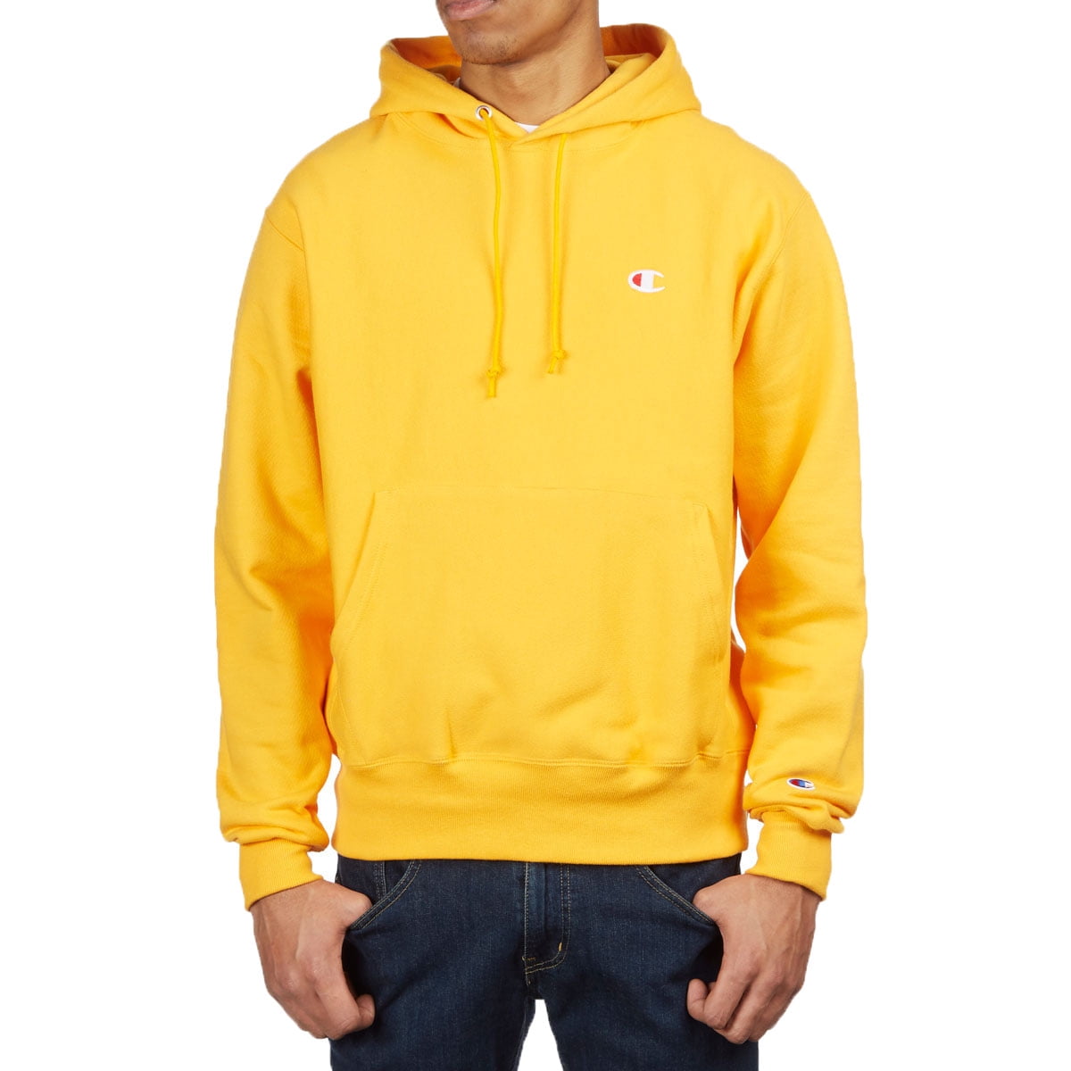 champion gold logo hoodie