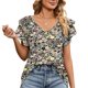 thumbnail image 1 of Camiseta informal de verano con escote en V, manga corta, corte holgado y volantes dobles para mujer, talla XL, con volantes florales, 1 of 6