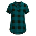 thumbnail image 3 of Xysaqa Womens Plus Size Tunic Tops Plaid Shirts V Neck Short Sleeve Checkered Blouses Summer Casual Loose Ruffle Flowy T-Shirt S-5XL, 3 of 5