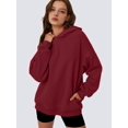 thumbnail image 4 of Womens Oversized Hoodies Comfy Sweatshirts Fall Fashion Outfits Casual Tops Fleece Clothes Wine Red M, 4 of 6