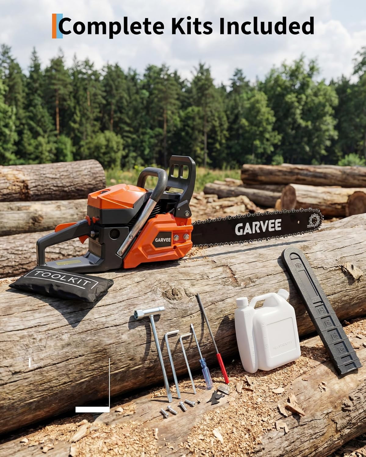 QinaQin 43cc Gas Powered Chainsaw,2-Stroke Engine with Quick Start & Ergonomic Non-Slip Handle for Efficient Wood Cutting,Orange