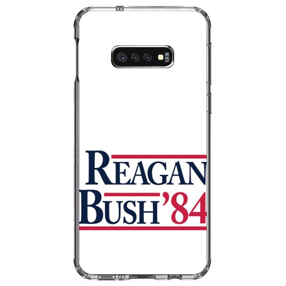 DistinctInk Clear Shockproof Hybrid Case for Samsung Galaxy S10e (5.8" Screen) - TPU Bumper, Acrylic Back, Tempered Glass Screen Protector - Reagan Bush 1984