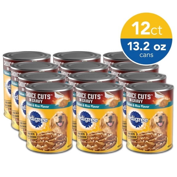 PEDIGREE CHOICE Chicken & Rice Cuts in Gravy for Adult Dogs Wet Dog Food , 13.2 oz Cans (12 pack)