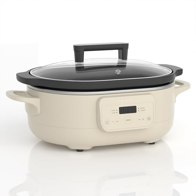ZJQYDS 6 Quart Programmable Slow Cooker Removable Healthy Nonstick Pot - Small Kitchen Appliance for Family Dinners - Serves 6+ People - Heat Settings: Keep Warm Oatmeal