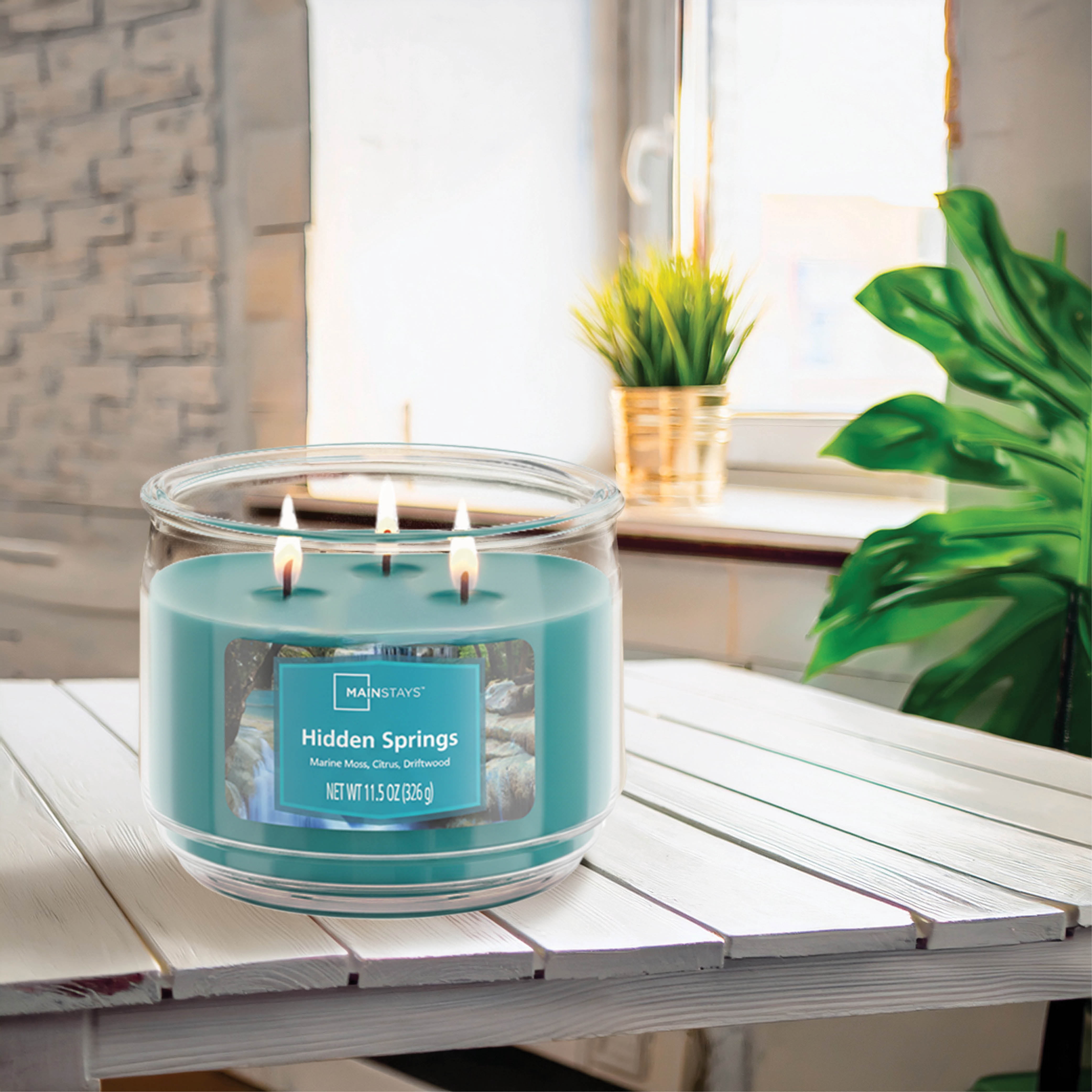 Mainstays 3-Wick Scented Glass Jar Candle, Hidden Springs, 11.5oz.