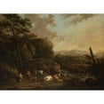 thumbnail image 2 of Henricus Josephus Antonissen 18x14 Black Ornate Wood Framed Double Matted Museum Art Print Titled - Mountain Landscape with Shepherds (1774), 2 of 5