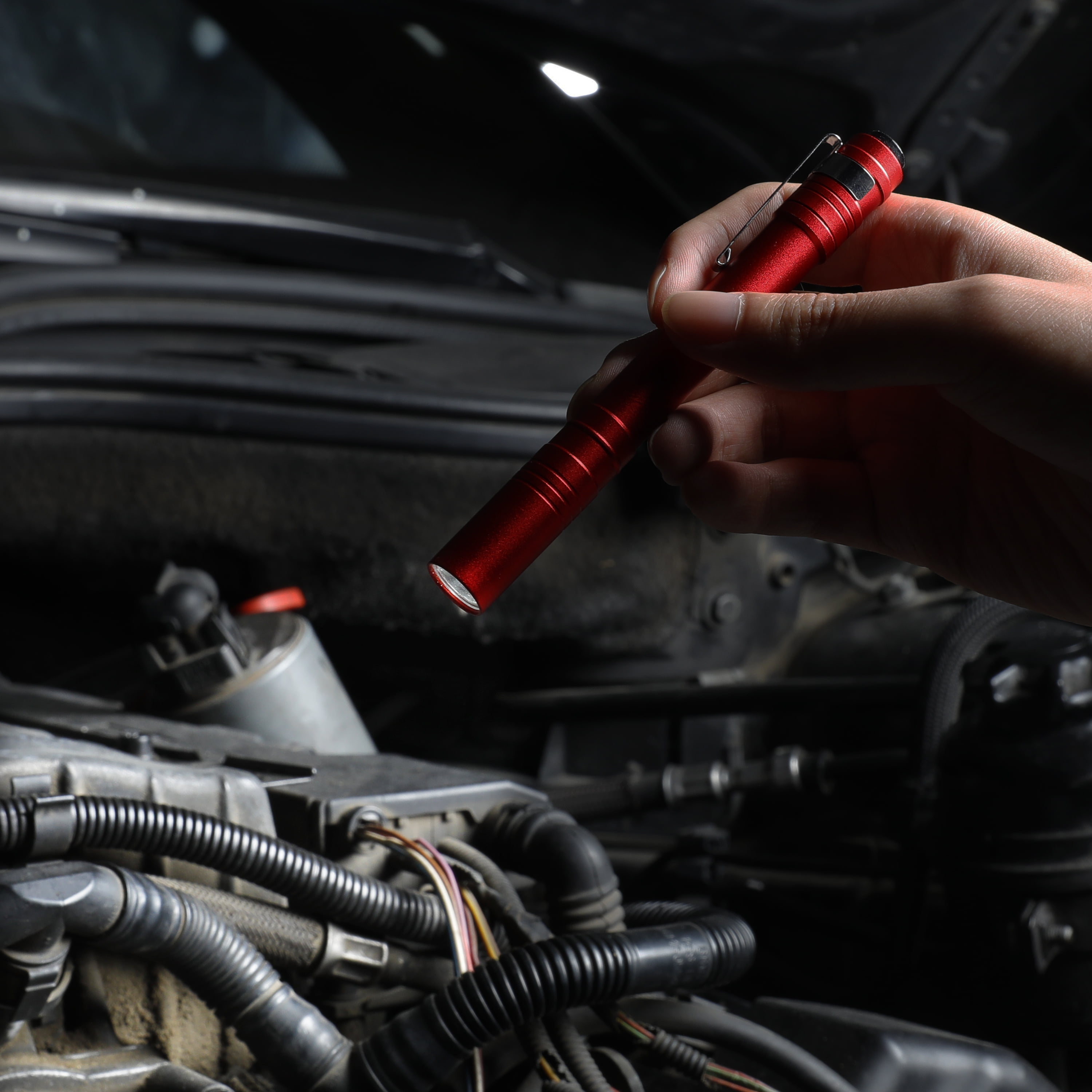 Hyper Tough Aluminum Pen Flashlight with Clip, LED, Black or Red