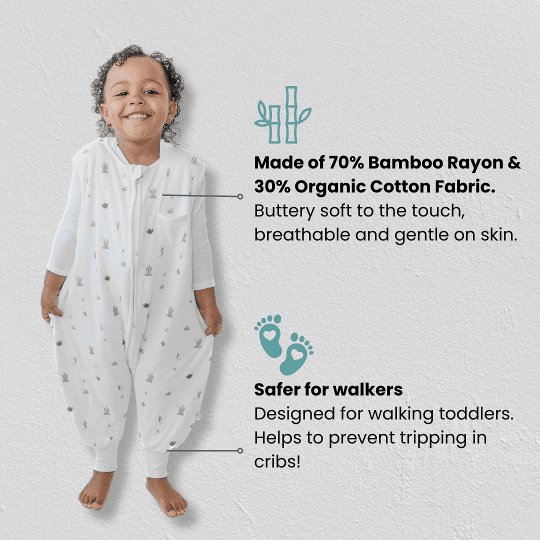 Tealbee Dreamsuit - Bamboo Sleep Sack with Legs - (0.8 Tog) Cactus 3T-4T