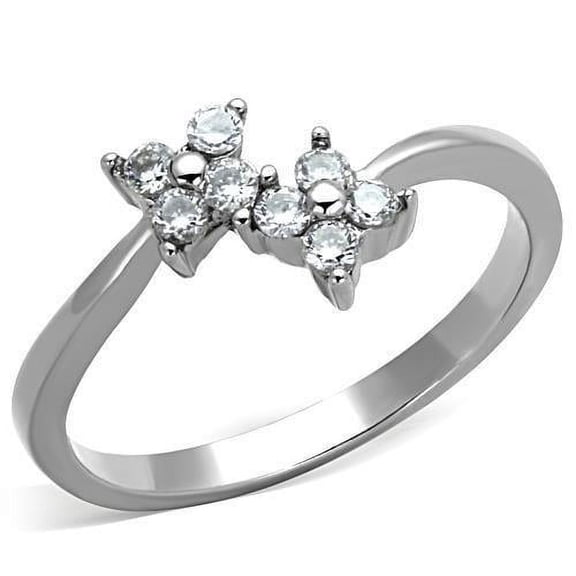 High polished (no plating) Stainless Steel Ring with AAA Grade CZ in Clear for Women Clear Stone Color Style TK1333 Size 10