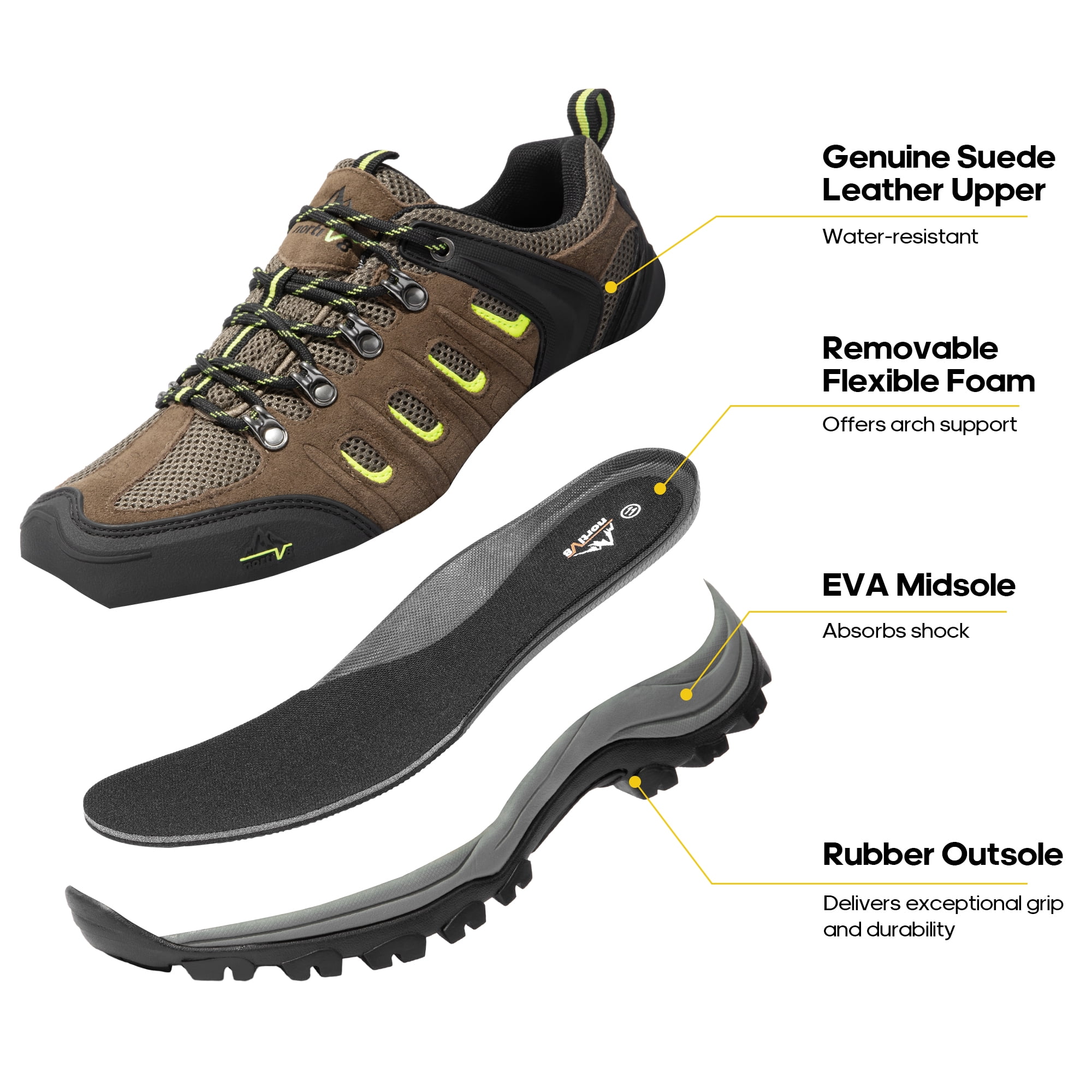 NORTIV 8 Men's Waterproof Leather Low-Top Hiking Shoes for Outdoor Trekking, Camping, and Walking