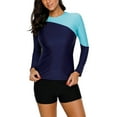 thumbnail image 3 of Women Long Sleeve Surfing Shirt Color Block Rashguard Swimwear, 3 of 4