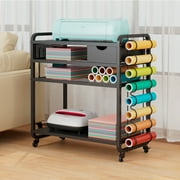 Crafit Rolling Craft Storage Cart with DIY Pegboard, Vinyl Roll Holder, Sewing Table in Black (1 Count)