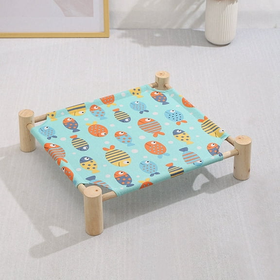 Cat and Dog Hammock Bed Wooden Cat Hammock Elevated Cooling Bed Detachable Portable Indoor Outdoor Pet Bed Suitable H