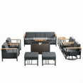 thumbnail image 2 of Unnifurnzi 10 Pieces Patio Furniture Set with Fire Pit-Outdoor Conversation Sets with Outdoor Swivel Chair Outdoor Sofa Set with Patio Ottoman for Deck Porch Poolside Balcony-Black/Dark Gray, 2 of 7