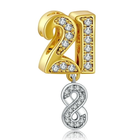 925 Sterling Silver Charm for Bracelets Number 21 Dangle Charm Women Bracelet Charm