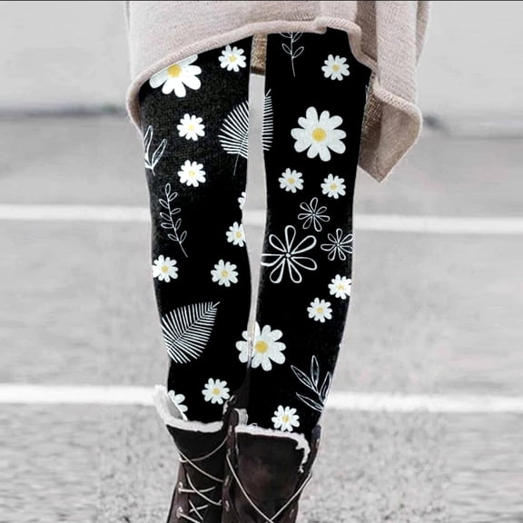 Womens Leggings Autumn and Winter Sunflower Daisy Print Low Waist Printed Long Casual Fashion Leggings