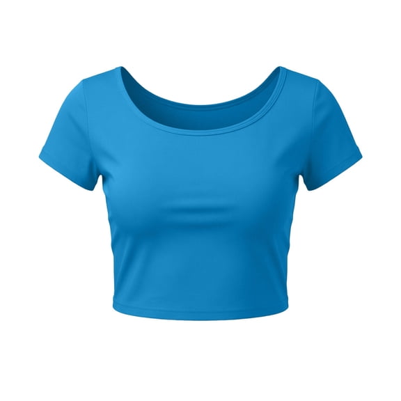 Staron Summer Women's Crop Tops Short Sleeve Round Neck Casual Comfy Basic Blouses Mini Top Sleepshirts, Sky Blue FREE SIZE