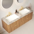 thumbnail image 6 of 60 Inch Floating Bathroom Vanity with Double Sink, Wall-Mounted Plywood Bathroom Storage Cabinet with 4 Drawers, Sintered Stone Countertop and 2 Ceramic Basins, Pre-Assembled, Dark Oak, 6 of 8