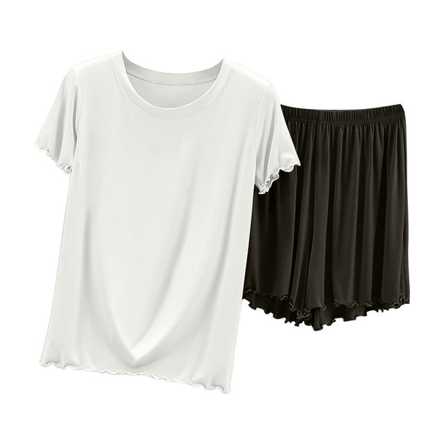Posijego Ensemble de Pyjama Assorti pour Femmes 2 Pcs Haut de Sommeil à Manches Courtes avec Shorts Ensemble de Détente Pjs