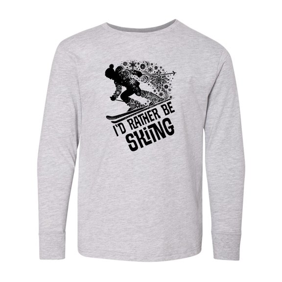 Inktastic Winter Skier Id Rather Be Skiing Long Sleeve Youth T-Shirt