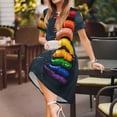 thumbnail image 3 of Uemuo Rainbow Sausages On Dark Slate Print Womens Summer Dress Casual Swing Short Sleeve Sundresses Beach A-line Shift Dress, 3 of 6