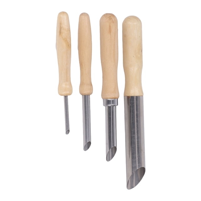 4PCS Punch Hole Cutter, Solid Wood Handle Round Stainless Steel Sculpture Modeling Tool Set