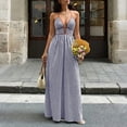 thumbnail image 2 of Miluxas Women's Sleeveless Halter Maxi Dress Trendy Vertical Striped Backless Smocked Dress Summer Casual Boho Style Beach Travel Outfits Light Blue, 2 of 8