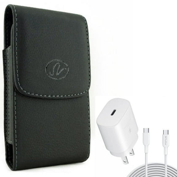 For Google Pixel 6 - Case Belt Clip w 25W Fast Home Charger, Leather Holster Cover, PD Type-C 10ft USB-C Cable Quick for Google Pixel 6 Phones