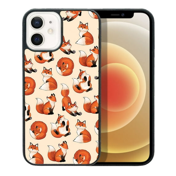 FINCIBO Soft Rubber Protector Cover Case for Apple iPhone 12 mini 5.4" 2020, Red Fox Funny Playful Postures