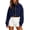 Navy, variant on Women's Corduroy Jacket Zip Up Cropped Jacket Solid Color Turn Down Collar Long Ruched Sleeve Chest Pocket Short Outerwear Casual Warm Winter Daily Top