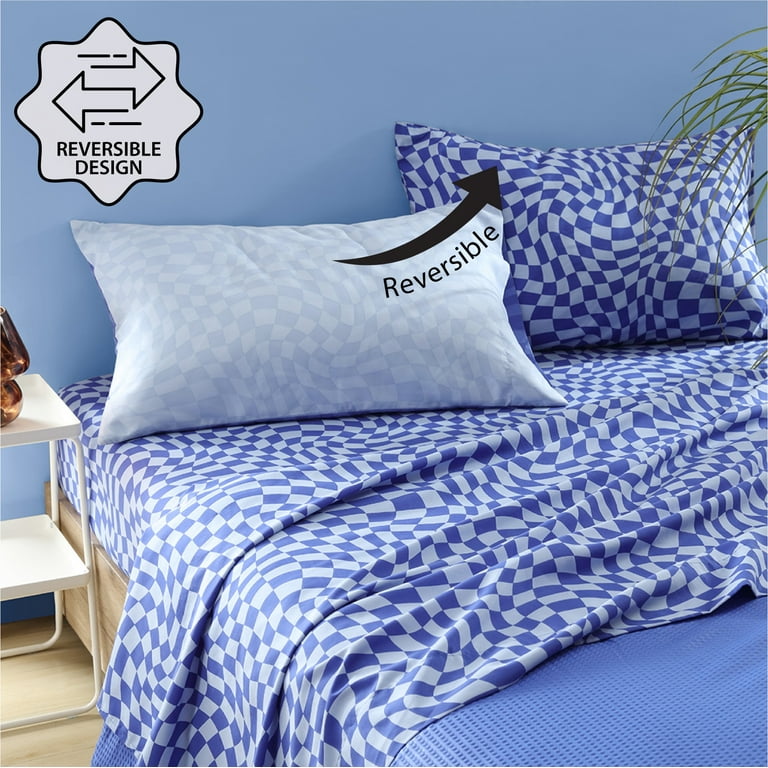Urban Shop 6 Piece Blue Check Mix and Match Sheet Set, Twin