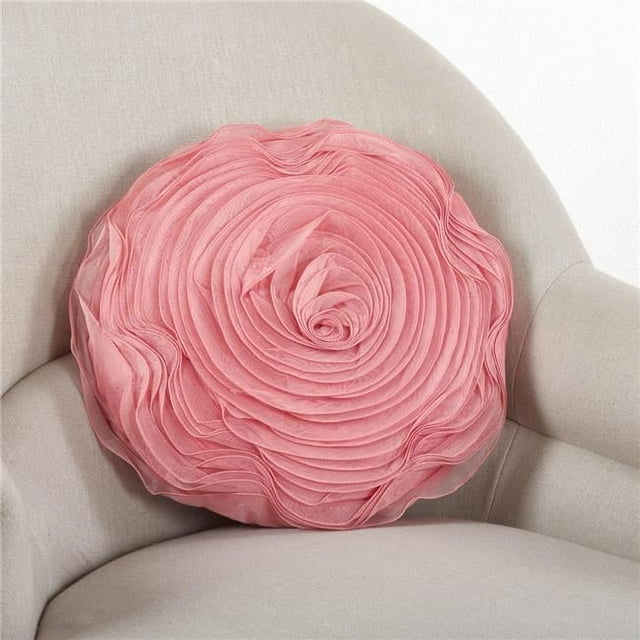 SARO 160.DR16R 16 in. Damasque Serviette Ronde Rose Design Poly Rempli Oreiller - Rose Poussiéreux