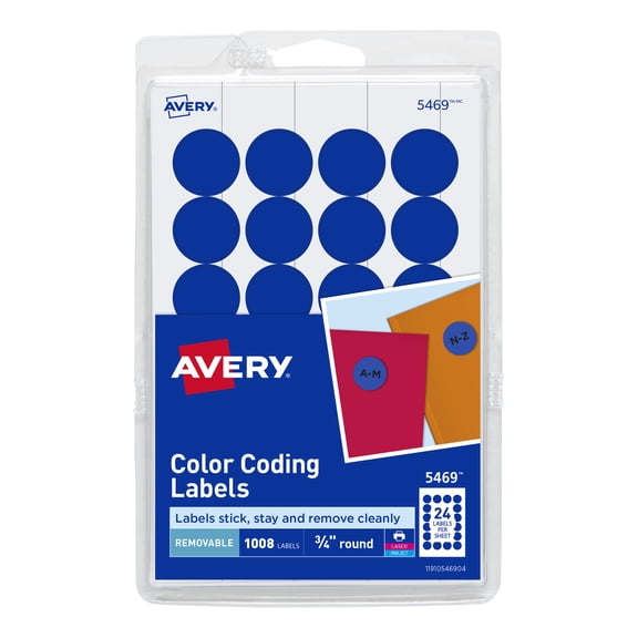 Avery Color Coding Labels, 3/4" Round, Dark Blue, Paper, Removable, Printable, 1008 Labels (5469)