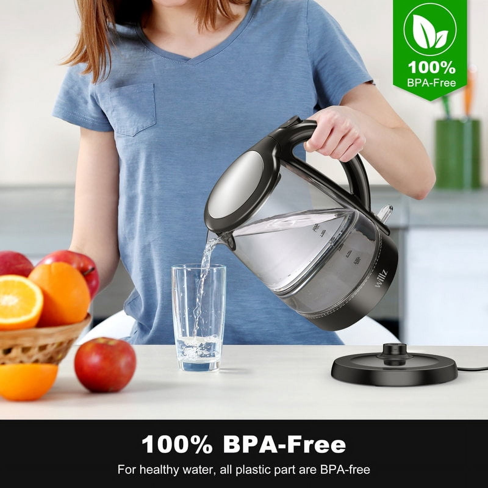 Willz Electric Glass 1.7L 1500W Kettle with Heat Resistant Handle and Quick Boil Technology in Black