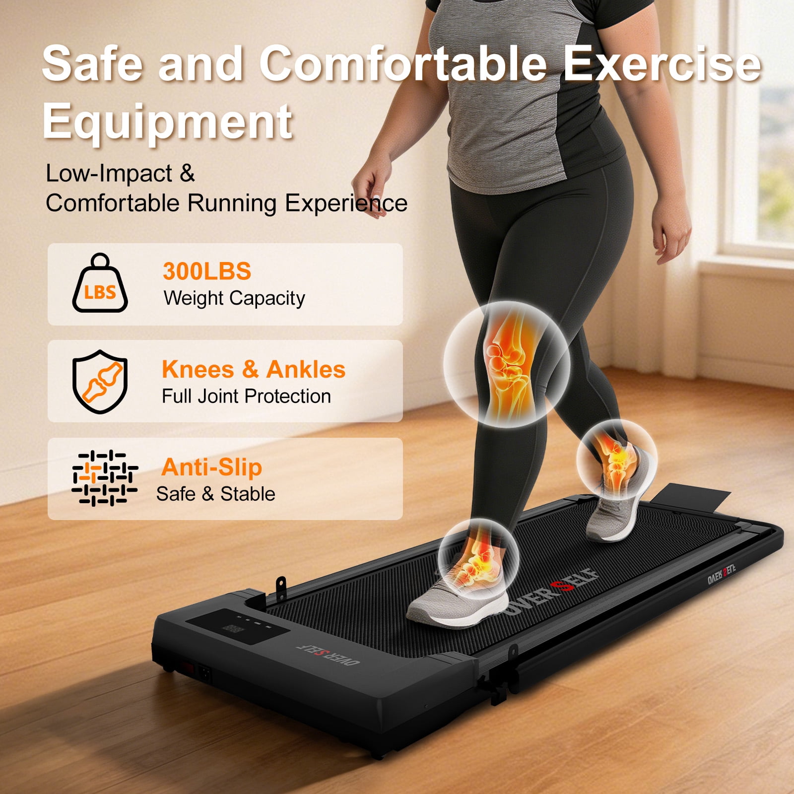 Walking Pad Treadmill with Handle,Under Desk Treadmill With Remote Control, 2.5 HPQuiet Brushless Motor, 300lbs Capacity, LED Display & Smart App, 0.6-6.2 MPH, for Home & Office Use