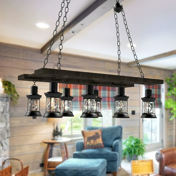 LUOLAX 8-Light Wood A-Frame Chandelier w/ Adjustable Chains - Rustic Modern Farmhouse Dining Room or Entry Light