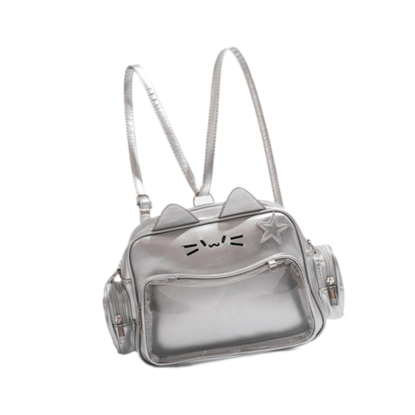 QccHieUs Cat Ita Bag DIY Cute Adjustable Strap Tote Bag PU Leather Women Shoulder Bag for Silver