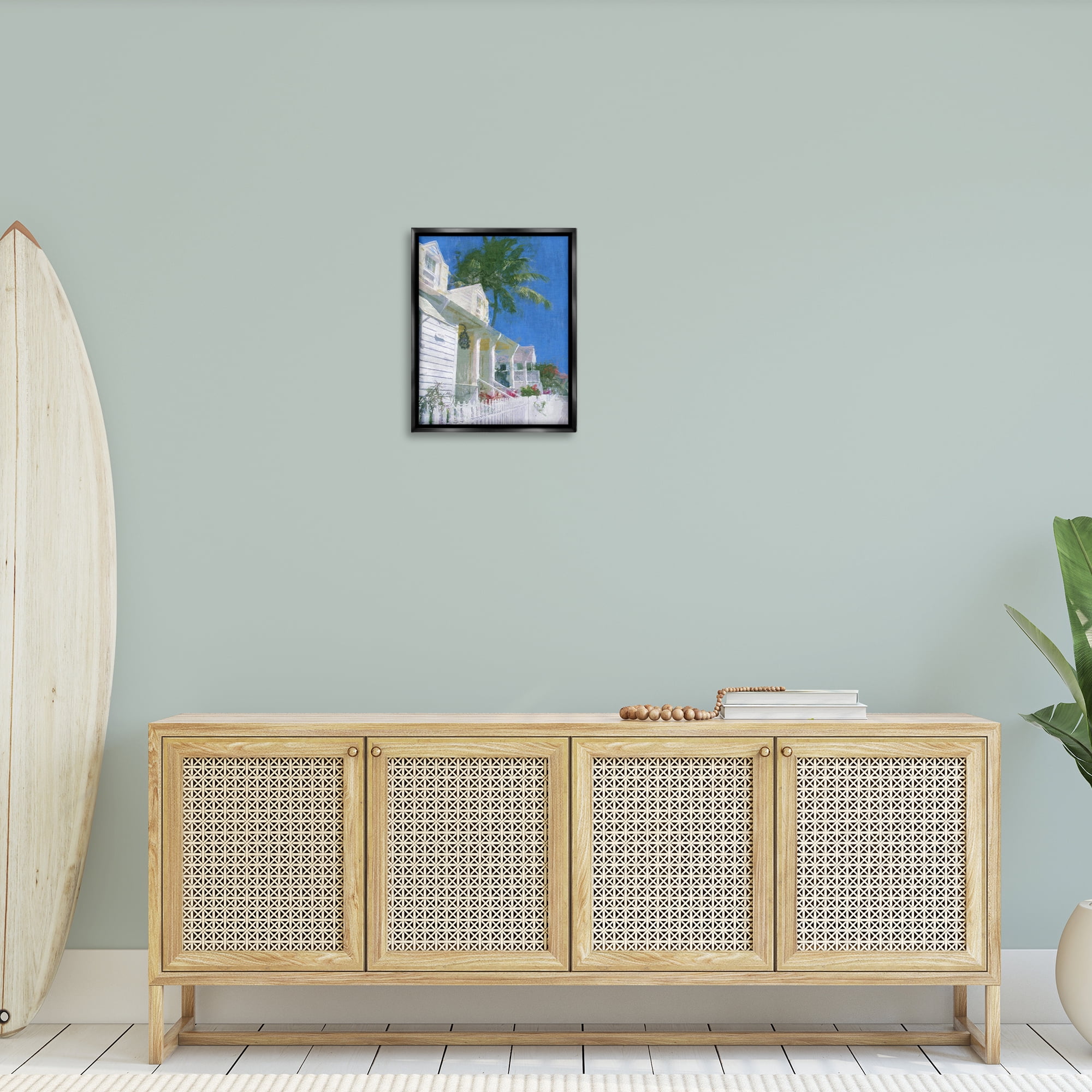 Stupell Industries White Coastal Cottage Coastal Painting Black Floater Framed Canvas Art Print Wall Art, 17 x 21