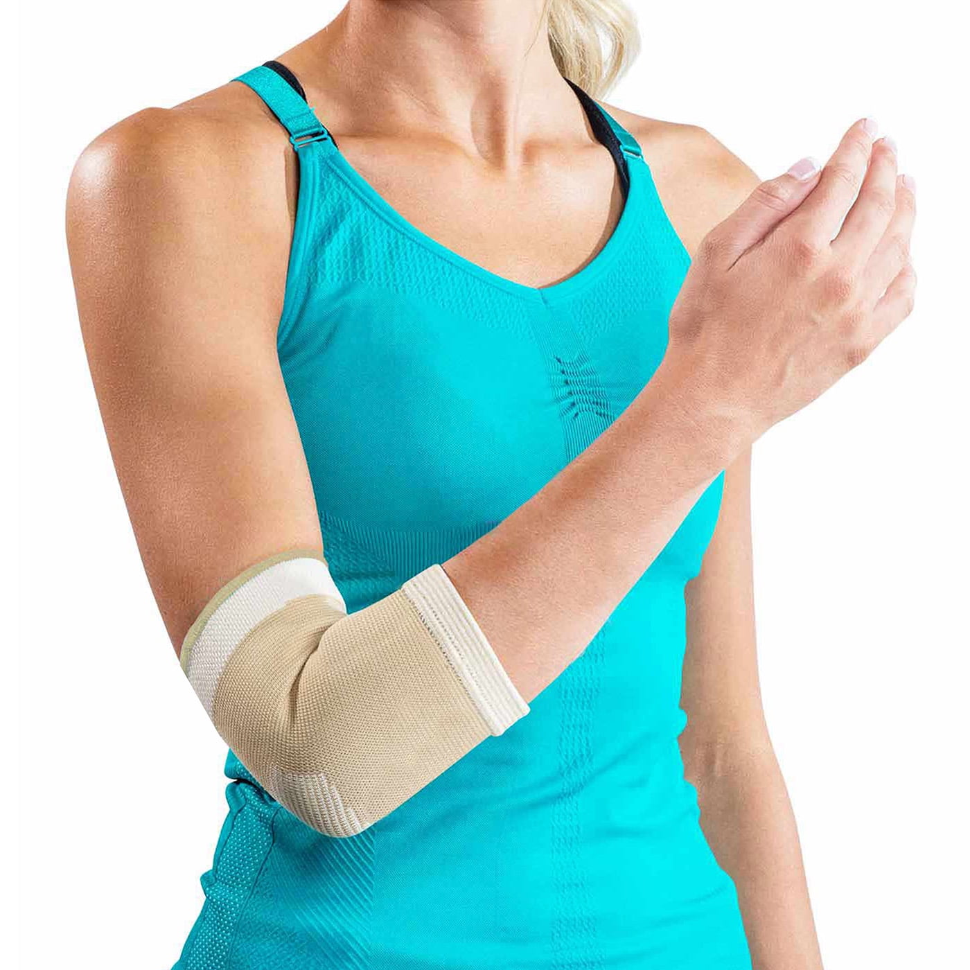 donjoy advantage da161es01-tan-xl elastic elbow sleeve for strains, sprains, swelling, panels for free movement, tan, xl fits 12", 14"