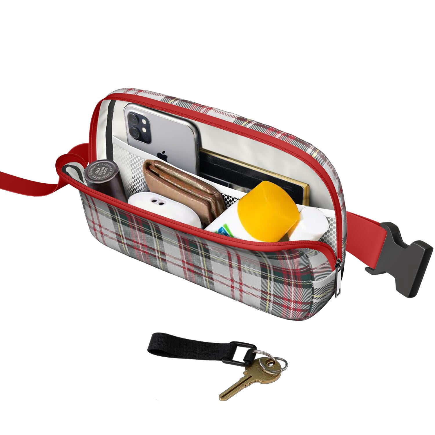 Retro Plaid Waist Bag – Vintage Checkered Fanny Pack with Abstract Geometric Pattern