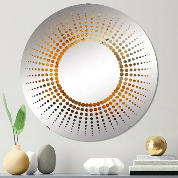 Designart "Desert Mirage Spiral in Gold and Orange I" Abstract Spirals Starburst Round Wall Mirror - Abstract Oval Printed Decorative Mirror - Multiple Color Options