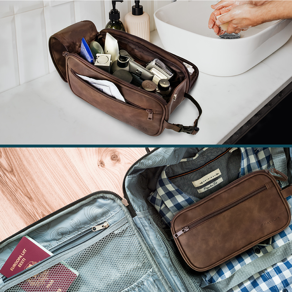 Pavilia Men's Leather Toiletry Bag photo 6